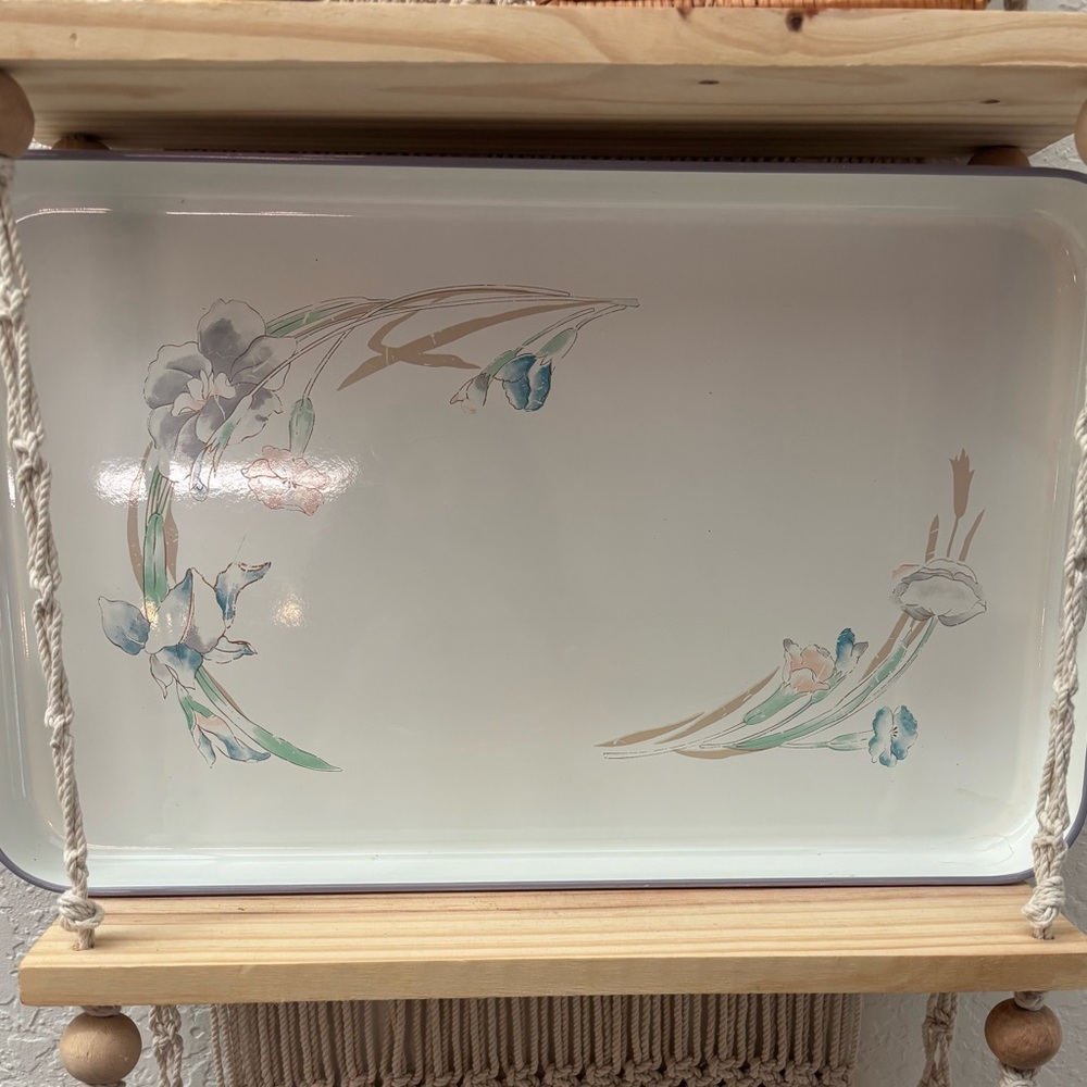 Vintage Studio Nova White Vanity Tray with Pastel Blue and Green Floral Accents